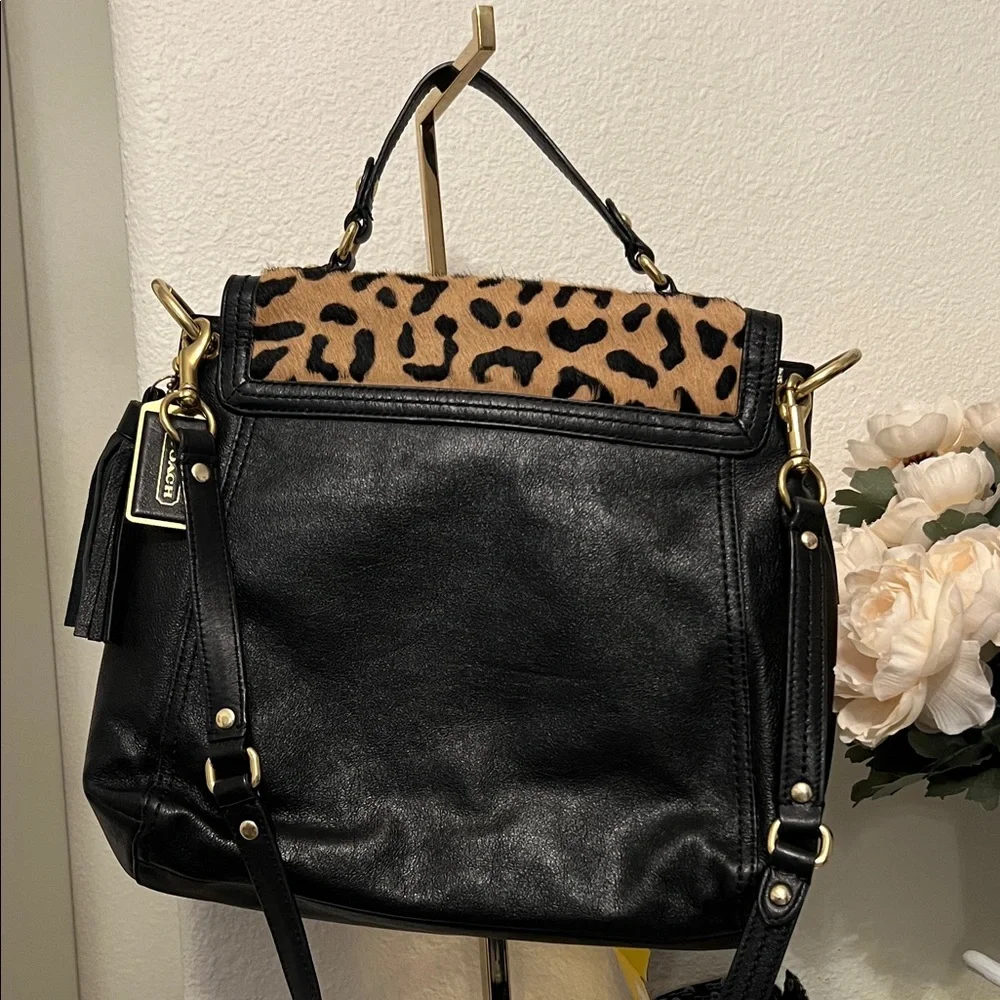 Coach Leopard  Pony-hair top handle shoulder strap with  and gold hardware. - Picture 2 of 10